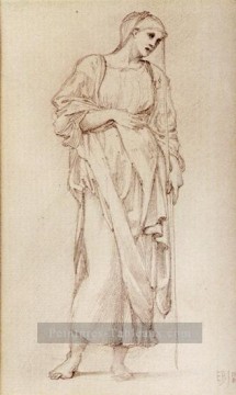 Edward Burne Jones œuvres - Étude d’une figure féminine debout tenant un personnel préraphaélite Sir Edward Burne Jones